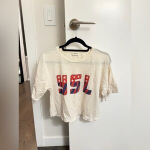 Saint Laurent Cream Short Sleeve WSL Graphic Crop Tee